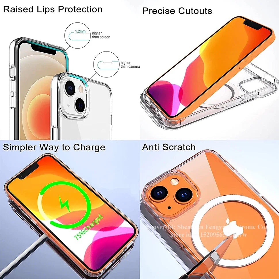 Clear Magnetic Kickstand Case – Wireless Charging Compatible for iPhone