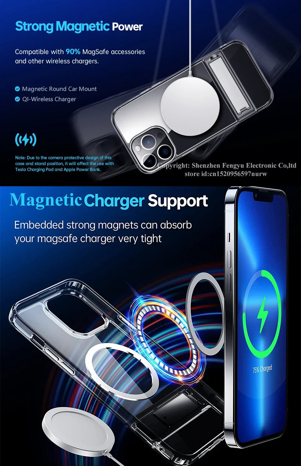 Clear Magnetic Kickstand Case – Wireless Charging Compatible for iPhone