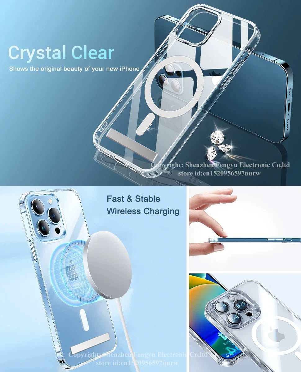 Clear Magnetic Kickstand Case – Wireless Charging Compatible for iPhone