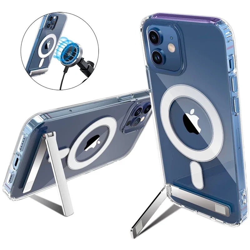 Clear Magnetic Kickstand Case – Wireless Charging Compatible for iPhone