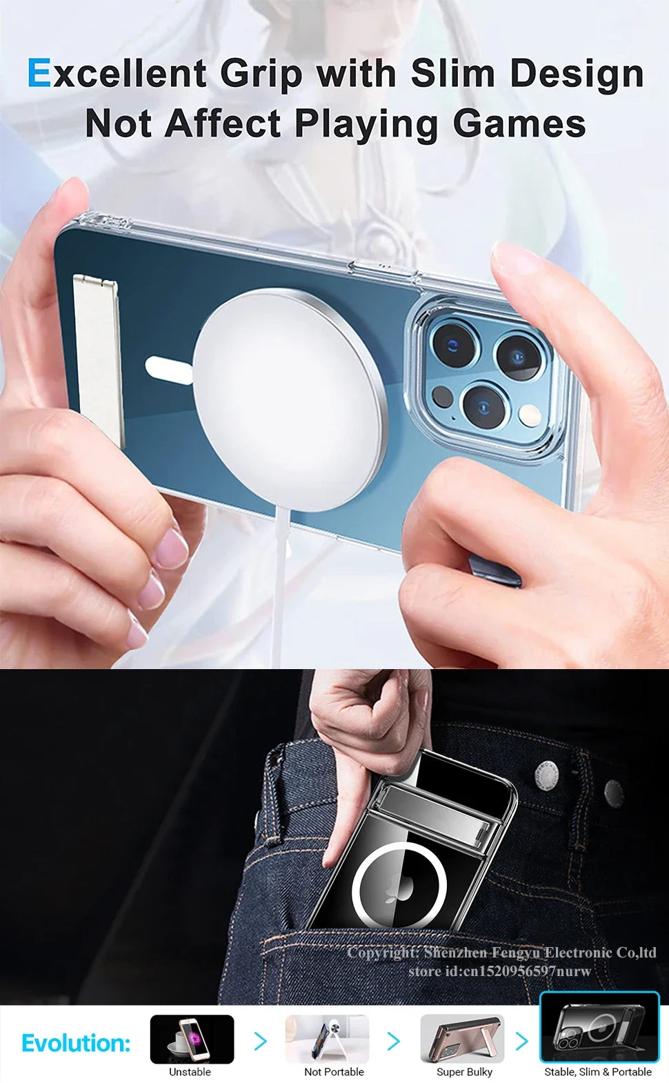 Clear Magnetic Kickstand Case – Wireless Charging Compatible for iPhone