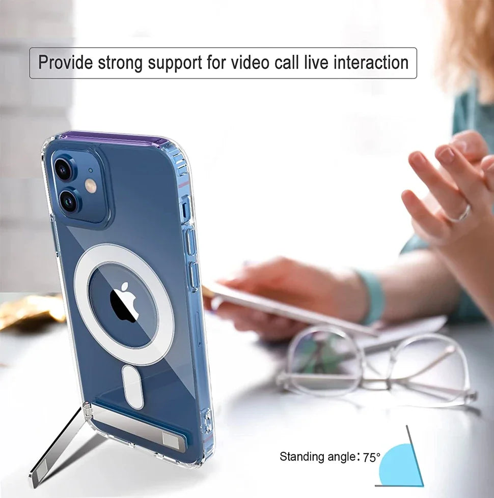 Clear Magnetic Kickstand Case – Wireless Charging Compatible for iPhone