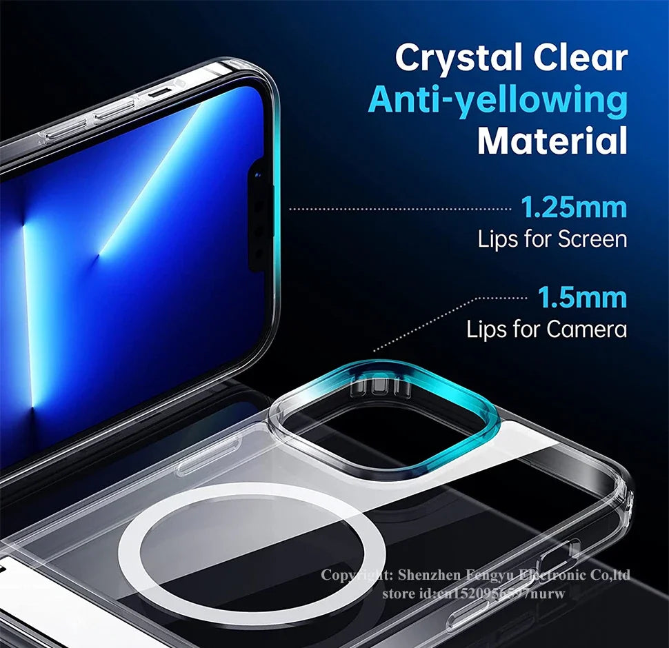 Clear Magnetic Kickstand Case – Wireless Charging Compatible for iPhone
